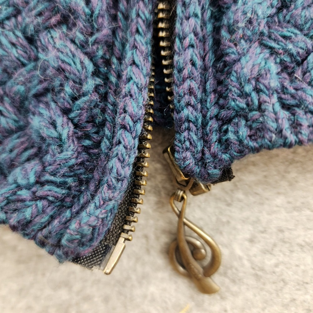 Aran Woollen Mills Small | Blue Merino Wool Cable Knit Full Zip Cardigan Sweater - Picture 3 of 7